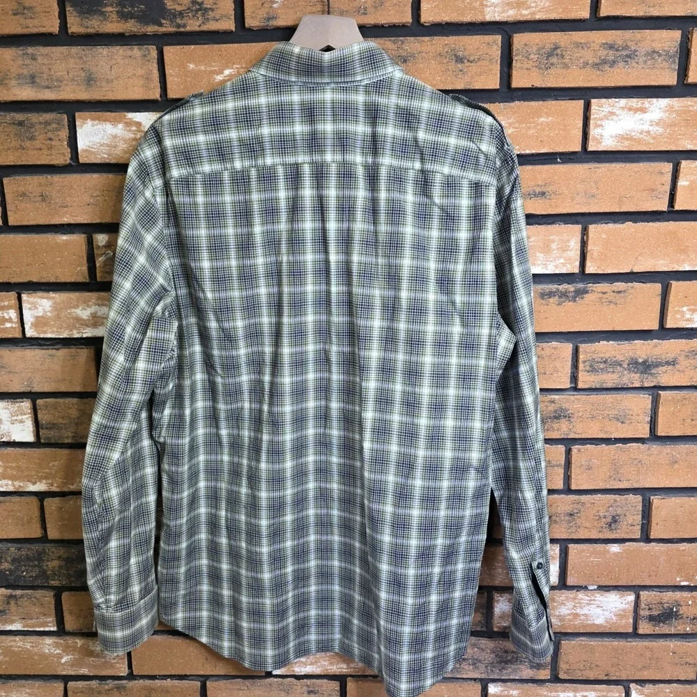 Banana Republic Men Slim Fit Large Long Sleeve Shirt Green Plaid Gorpcore Preppy